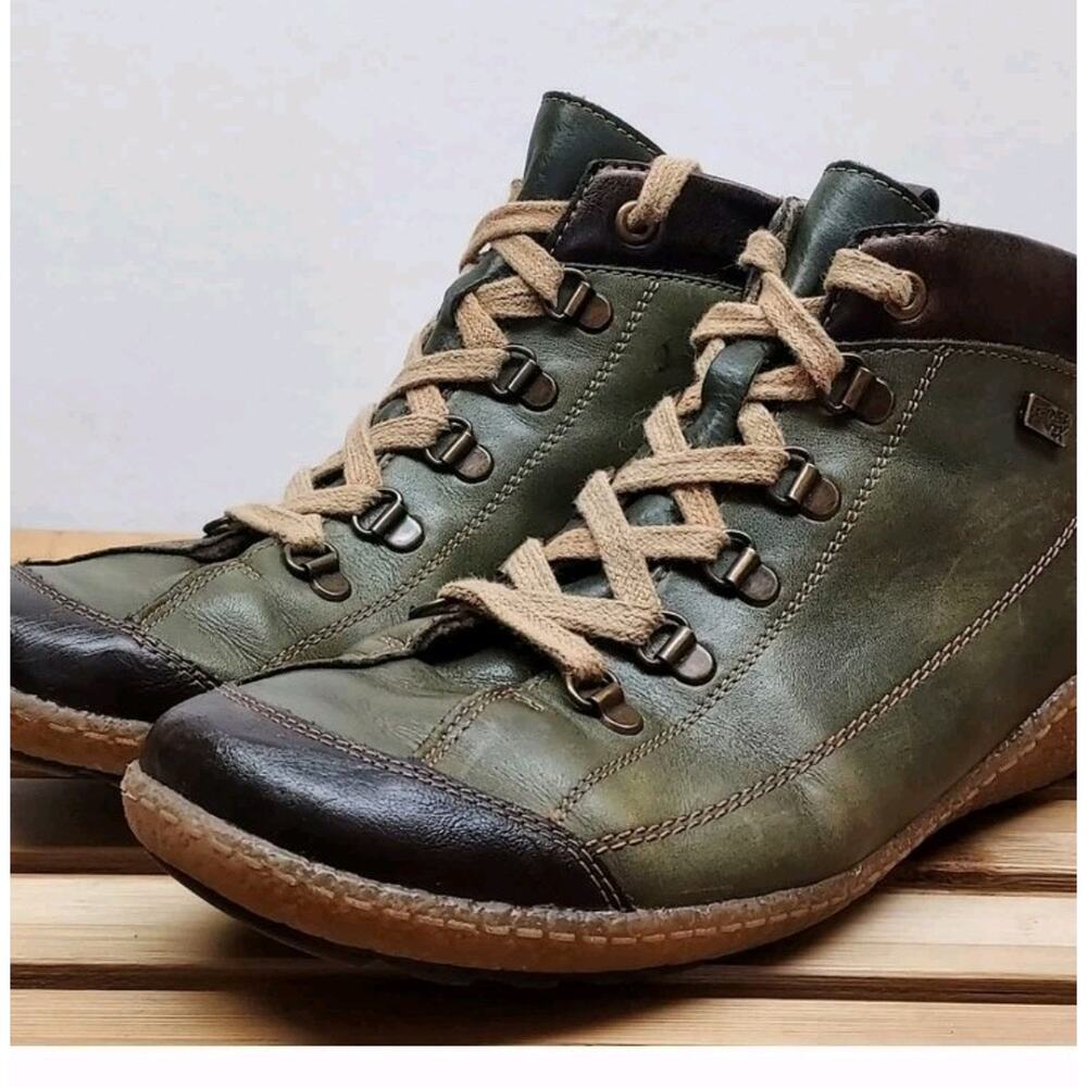 REMONTE WOMEN'S R4779-25 LEATHER BROWN GREEN ANKLE BOOT, SIZE EU 41/ Womens 10